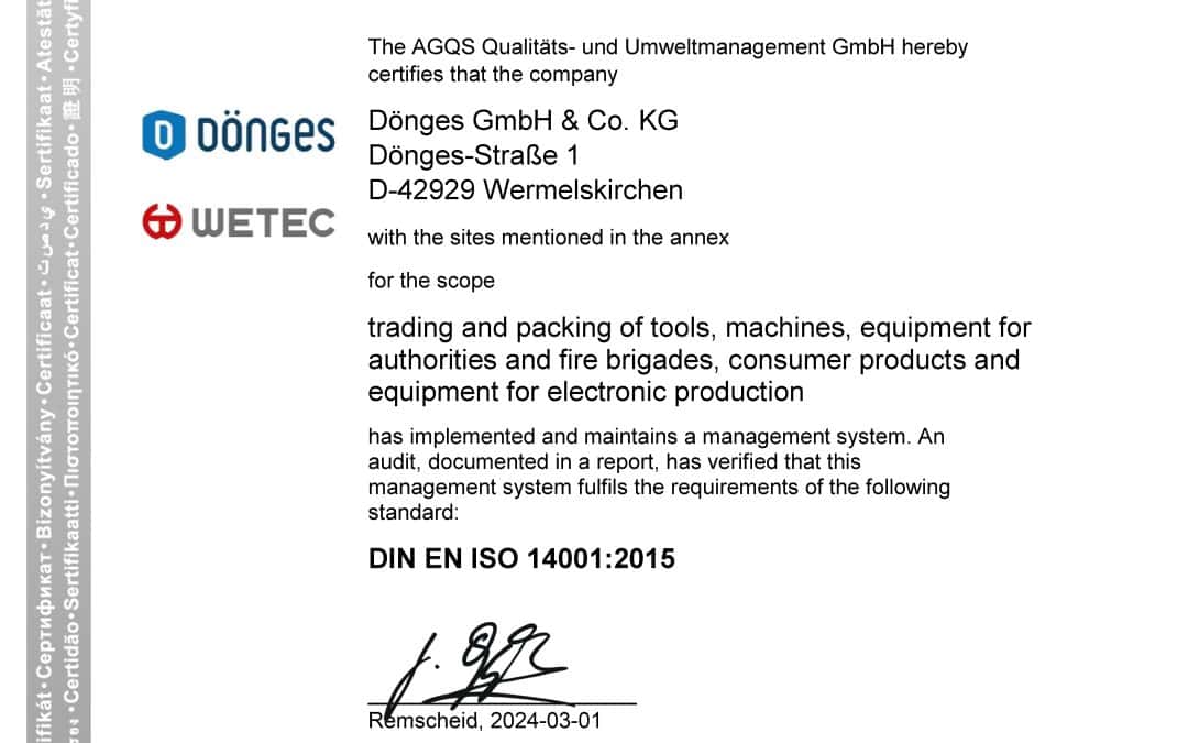 Zertifikat DIN EN ISO 14001:2015 | English